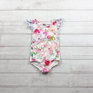 Cheeky Plum Girls Floral One Piece Leotard Flutter Sleeves 6